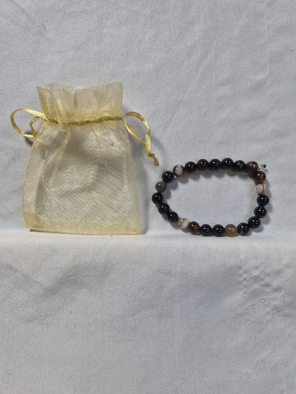Handmade Beaded Agate Stretch Bracelet - Brown & Black